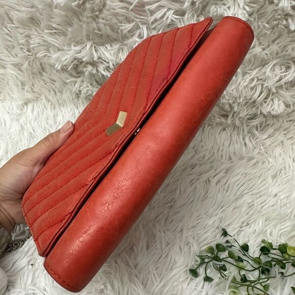 Botkier Coral Orange Chevron Quilted Leather Flap Chain‎ Crossbody Clutch bag - Picture 4 of 10
